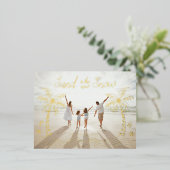 行き先クリスマスカードサンドは新しい雪 箔招待状ポストカード (立ち正面)