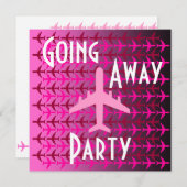 行き先パーティの招待状カ遠くにード飛行機ピンク 招待状 (正面/裏面)