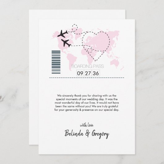 行き先搭乗券結婚のご案内 サンキューカード (正面/裏面)