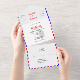 行き先結婚式サントリーニギリシャ航空郵便 オールインワン招待状