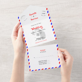 行き先結婚式サントリーニギリシャ航空郵便 オールインワン招待状