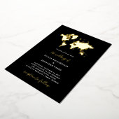 行き先結婚式 | ブラックワールドエレガントマップ金ゴールド 箔招待状 (回転した状態)