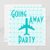 行き先遠くにパーティの招待状カード飛行機ティール(緑がかった色) 招待状 (正面/裏面)