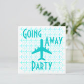 行き先遠くにパーティの招待状カード飛行機ティール(緑がかった色) 招待状 (スタンド正面)