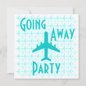 行き先遠くにパーティの招待状カード飛行機ティール（緑がかった色） 招待状 (正面)