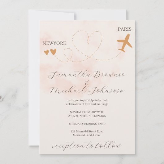 行き先飛行機結婚便 招待状 (正面)