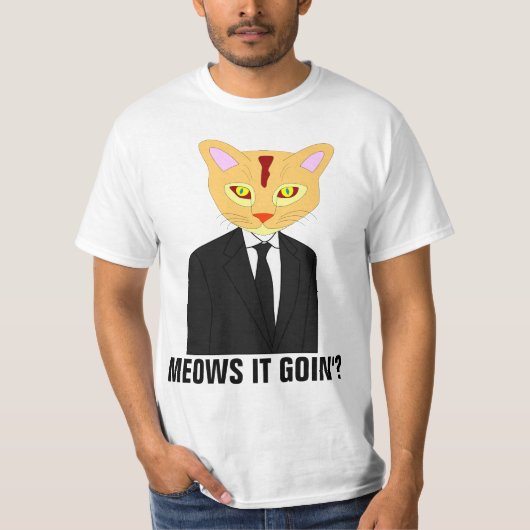 行くかニャ?オレンジの猫Tシャツ Tシャツ (正面)