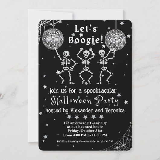 行くぞブギー！ディスコボールスケルトンハローウィンパーティ 招待状 (正面)
