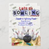 行くぞボーリング!誕生日パーティーの招待 招待状 (正面/裏面)