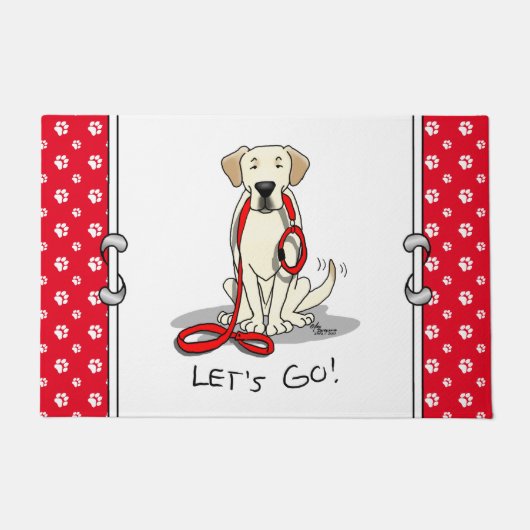 行くぞ!イエローラブラドールレトリバー – かわいい犬 ドアマット (正面)