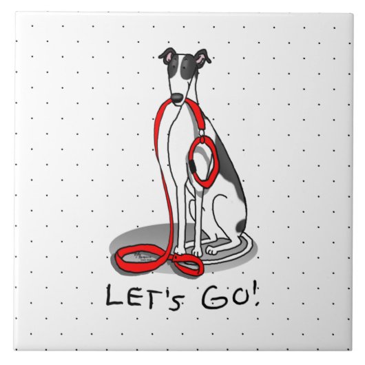 行くぞ!(ウォーク)グレイハウンドッグ(白黒) おもしろい タイル (正面)