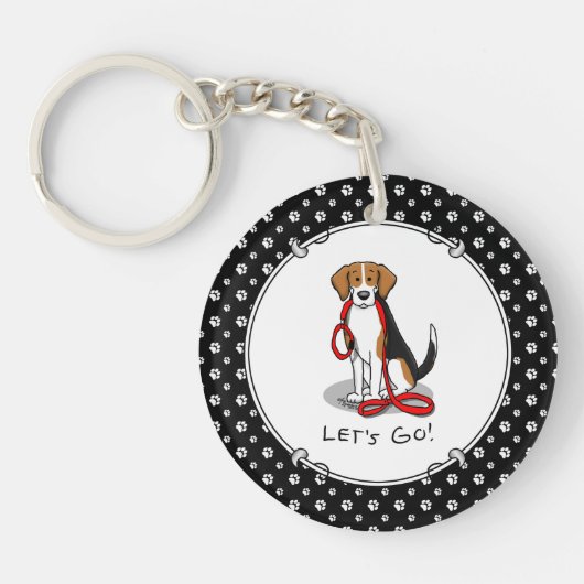 行くぞ!(ウォーク)ビーグル犬(トリカラー3)かわいい キーホルダー (正面)