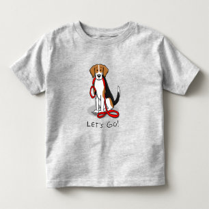 行くぞ！（ウォーク）ビーグル犬（トリカラー3）かわいい トドラーTシャツ