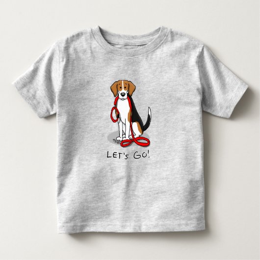 行くぞ！（ウォーク）ビーグル犬（トリカラー3）かわいい トドラーTシャツ (正面)
