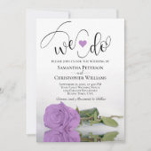 行くぞ！エレガント薄紫パープルバラロマン結婚ティック 招待状 (正面)