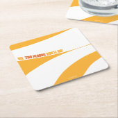 行くぞ！オレンジ色の渦巻き スクエアペーパーコースター (アングル)