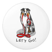 行くぞ！オーストラリア羊飼い（ブルーメルルタン/w 1） セラミックノブ (正面)