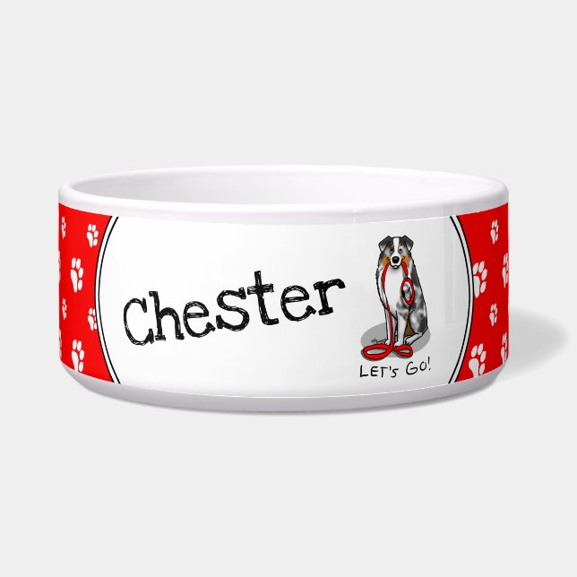 行くぞ！オーストラリア羊飼い（ブルーメルルタン/w 1） ボウル (正面)