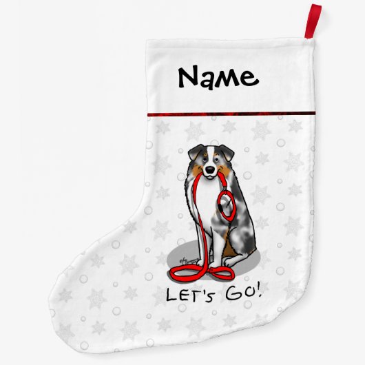 行くぞ!オーストラリア羊飼い(ブルーメルルタン/w 1) ラージクリスマスストッキング (裏面)