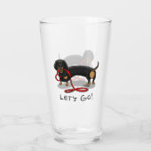 行くぞ！ダシュント犬（黒とタン）おもしろいかわいい タンブラーグラス (裏面)