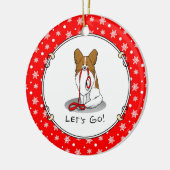 行くぞ!パピロン(白&赤)犬かわいい セラミックオーナメント (左)
