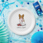 行くぞ！パピロン（白&赤）犬かわいい ペーパープレート (パーティー)