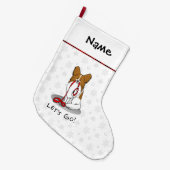 行くぞ！パピロン（白&赤）犬かわいい ラージクリスマスストッキング (正面 (吊り時))