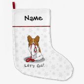 行くぞ！パピロン（白&赤）犬かわいい ラージクリスマスストッキング (正面)