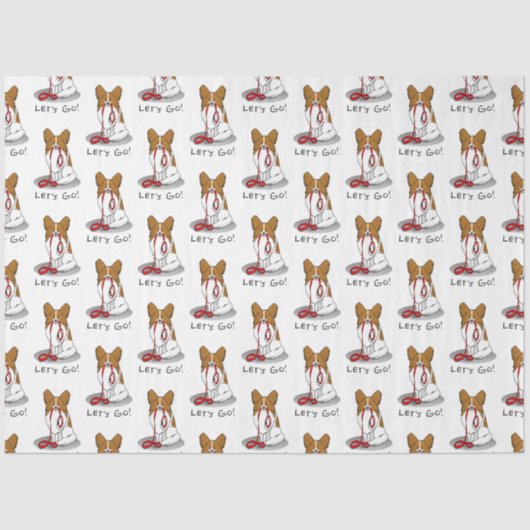 行くぞ！パピロン（白&赤）犬かわいい 薄葉紙 (正面)