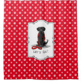 行くぞ!ブラックラブラドールレトリバー – かわいい犬 シャワーカーテン (正面)