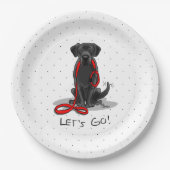 行くぞ！ブラックラブラドールレトリバー – かわいい犬 ペーパープレート (正面)