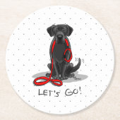 行くぞ!ブラックラブラドールレトリバー – かわいい犬 ラウンドペーパーコースター (正面)