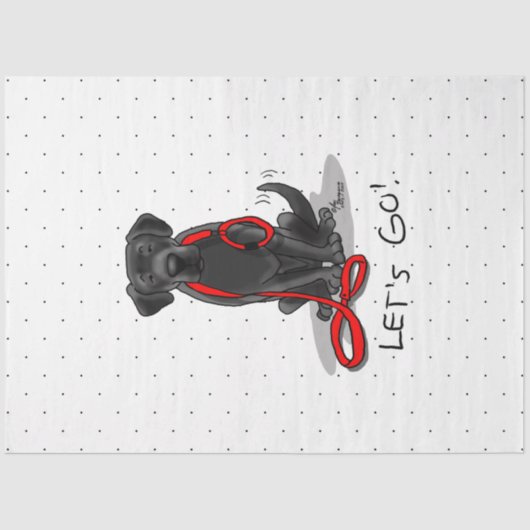 行くぞ！ブラックラブラドールレトリバー – かわいい犬 薄葉紙 (正面)