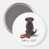 行くぞ！ブラックラボラブラドールレトリバーカワイイ マグネット (正面/裏面)