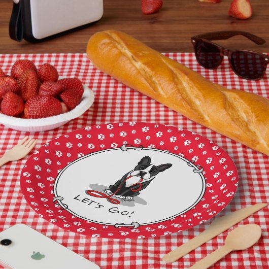 行くぞ！ボストンテリアードッグおもしろい（黒） ペーパープレート (ピクニック)