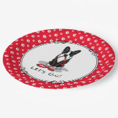 行くぞ！ボストンテリアードッグおもしろい（黒） ペーパープレート (アングル)