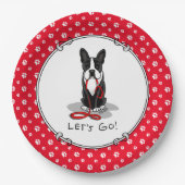 行くぞ！ボストンテリアードッグおもしろい（黒） ペーパープレート (正面)