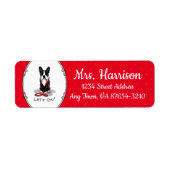 行くぞ！ボストンテリア（黒）おもしろい犬 ラベル (正面)