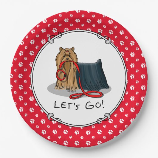 行くぞ！ヨークシャーテリアー(ヨークシャーテリア)ドッグウィリーシュ ペーパープレート (正面)