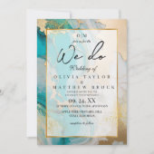 行くぞ！大理石モダンターコイズと金ゴールド結婚ズ 招待状 (正面)