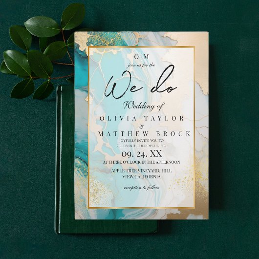 行くぞ！大理石モダンターコイズと金ゴールド結婚ズ 招待状