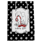 行くぞ！（散歩のために）サモアイw赤いリーシュおもしろい ミディアムペーパーバッグ (裏面)