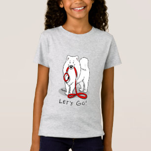 行くぞ!(散歩のために)サモアイw赤いリーシュおもしろい tシャツ