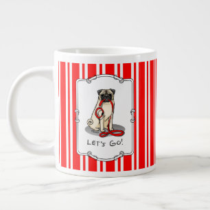行くぞ!(歩く)パグ犬(淡い子鹿)カワイイ ジャンボコーヒーマグカップ