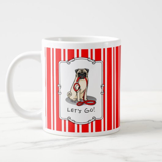 行くぞ!(歩く)パグ犬(淡い子鹿)カワイイ ジャンボコーヒーマグカップ (左)
