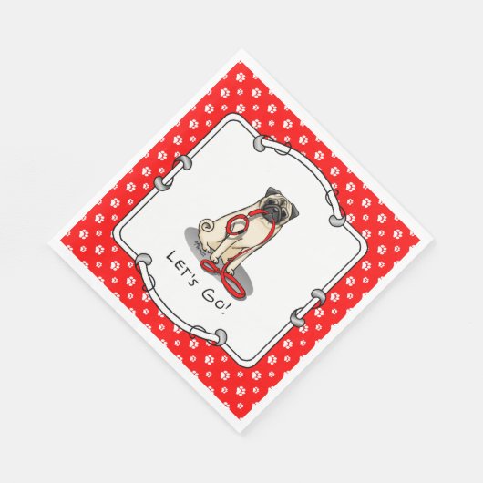 行くぞ!(歩く)パグ犬(淡い子鹿)カワイイ スタンダードランチョンナプキン (角)