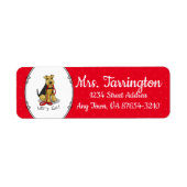 行くぞ!赤いリード付きウェルシュテリアおもしろい犬 ラベル (正面)