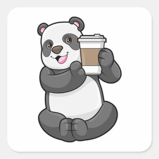 行くコーヒー付きパンダ スクエアシール (正面)