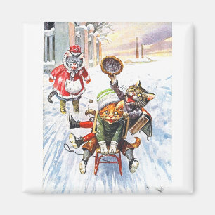行く下り坂に雪のSleddingアーサーThiele -猫の マグネット