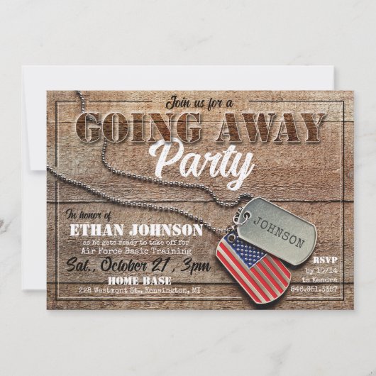 行く素朴パーティー遠くに軍隊犬タグ米国国旗 招待状 (正面)